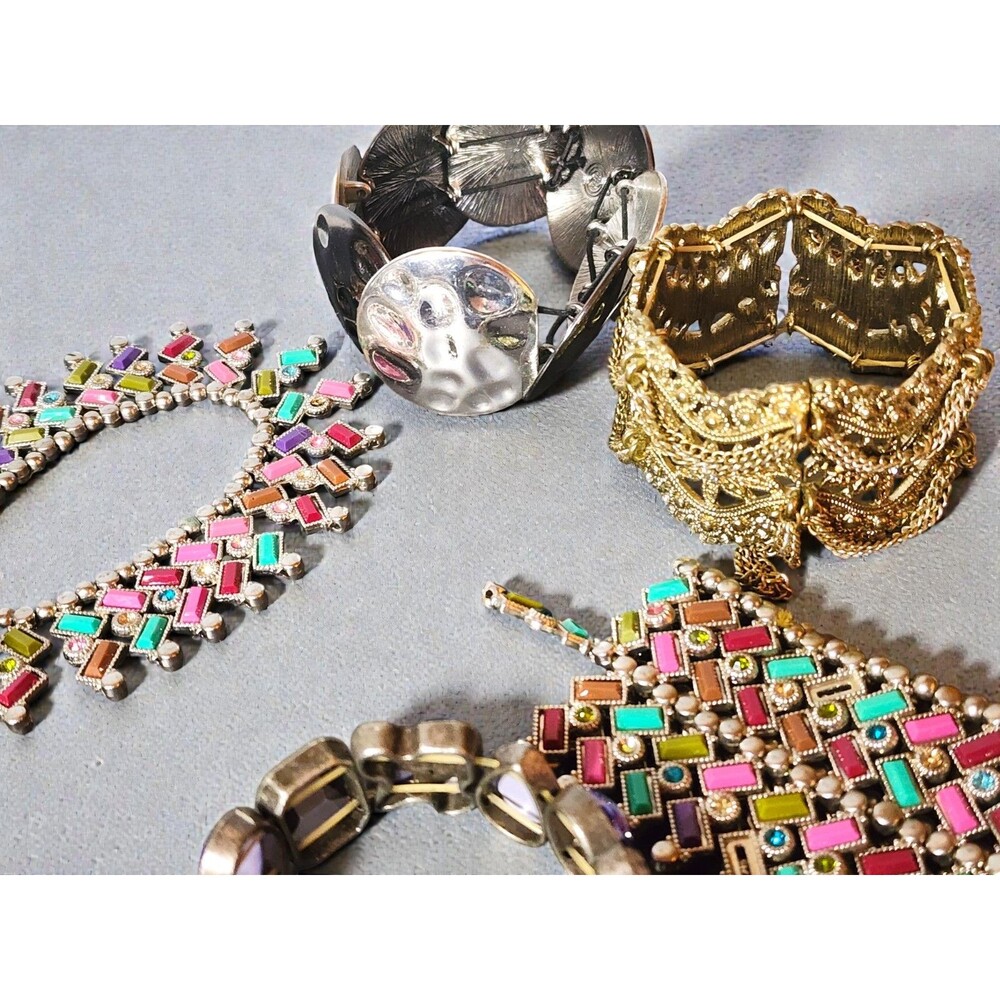10 Pc Metal Stretch Bracelet Lot - Boho Enamel Crystal Statement Stack - Picture 4 of 7